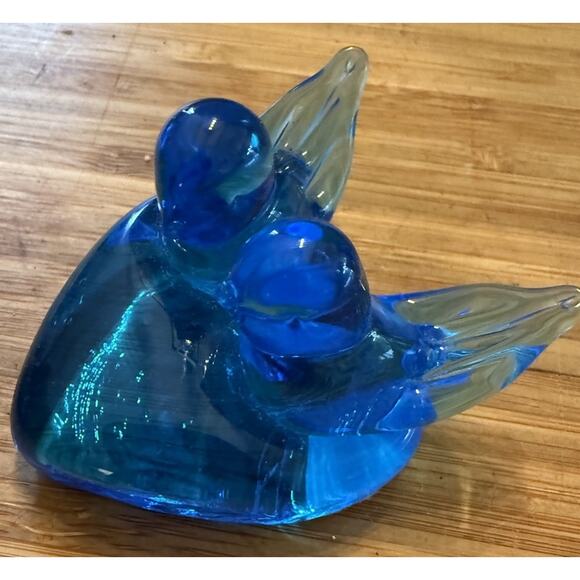 Birds Of Happiness Signed Leo Ward Art Glass Studios Two Birds Heart 3 Inch - Picture 4 of 5